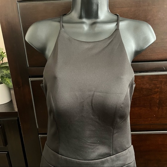 Black High Neck Open Back Maxi Dress with Low Slit - Picture 5 of 6